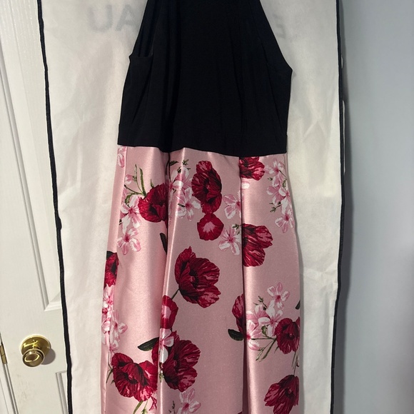 La Chateau Floral Print Bengaline & Satin Halter Dress - Picture 2 of 3